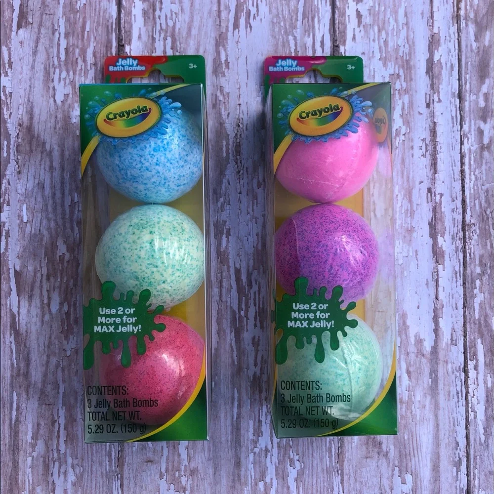 2 pack of 3 Crayola colorful jelly bath bombs